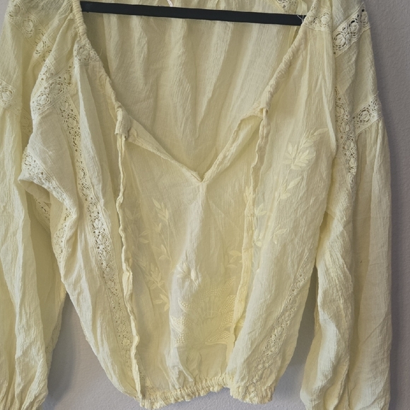 Free People Light Yellow Lace Blouse - Picture 9 of 9